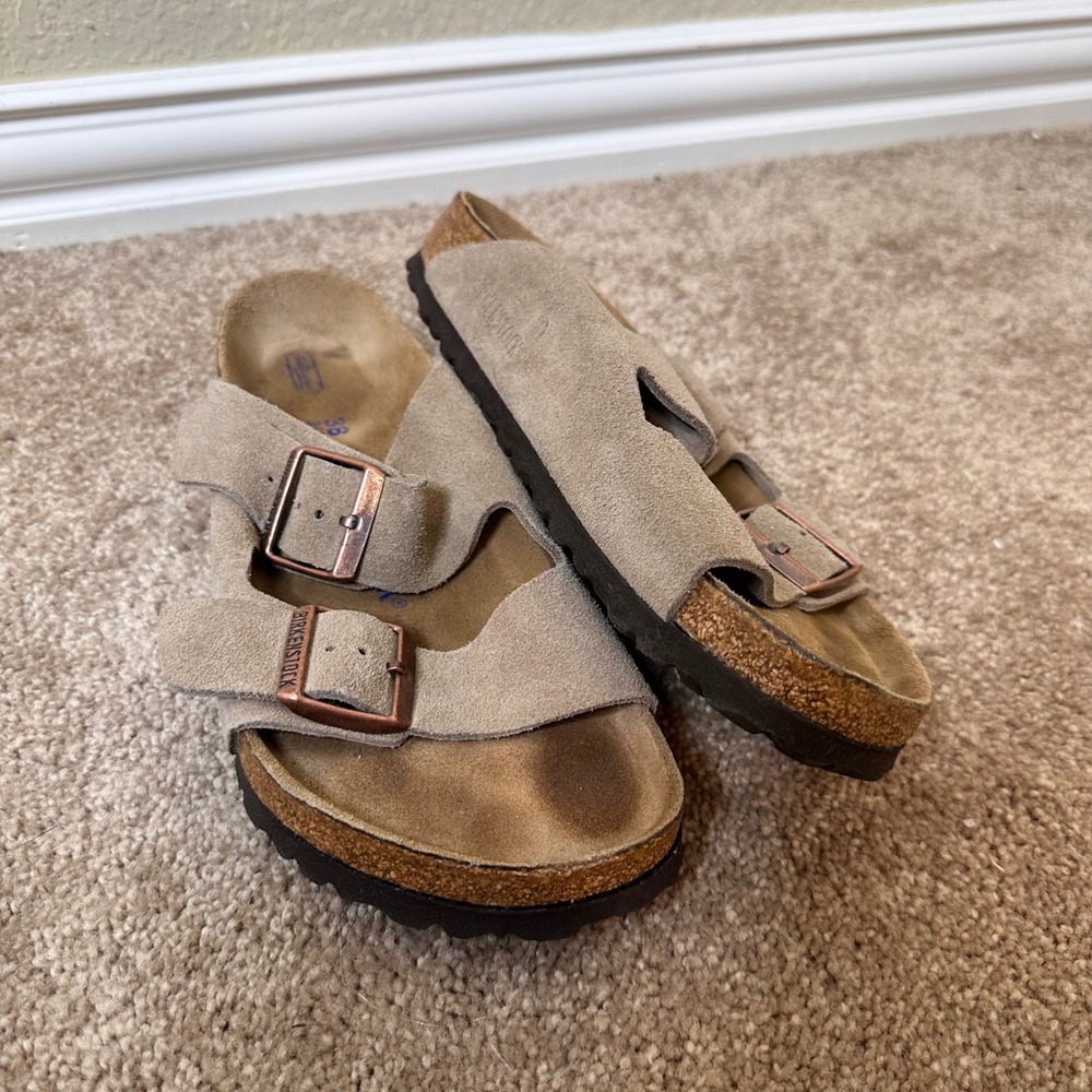 Birkenstock Arizona Soft Footbed Taupe Suede Sandals EU 38 L7 M5